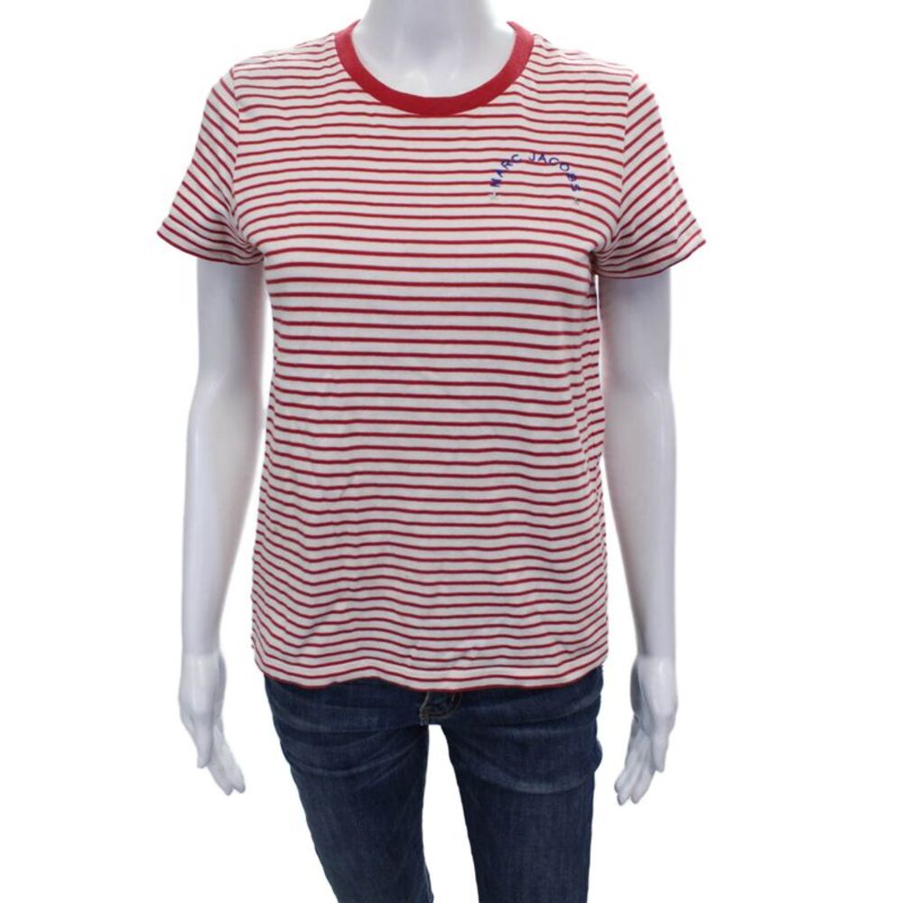 Marc Jacobs Women Ringer T-Shirt Red Striped Crew Neck Short Sleeve Size XS